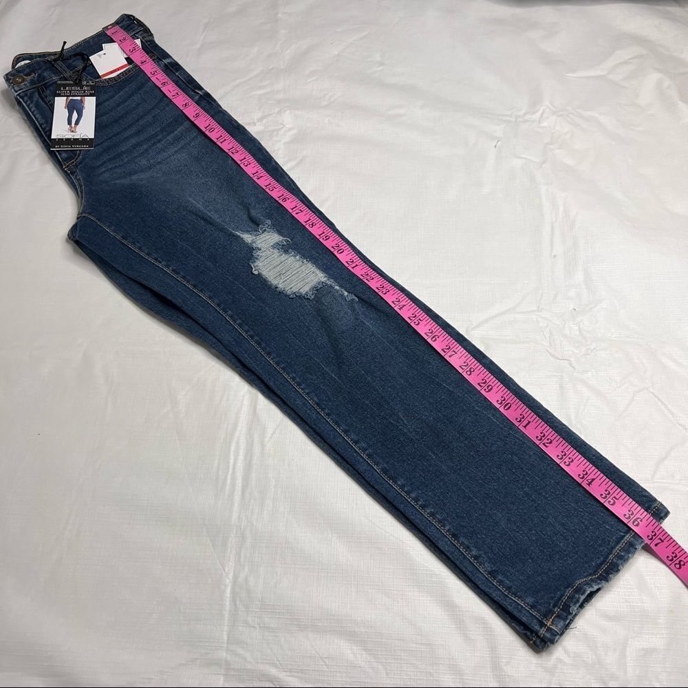 SOFIA Vergara Women Leslie Destructed High-Rise Slim Straight Jeans Blue Size 4 - Picture 11 of 11